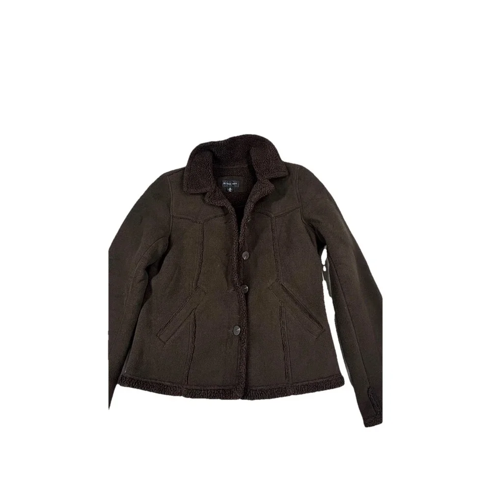 Braetan Brown‎ Sherpa Lined Faux Suede Jacket Women's M Button Front Cozy Warm